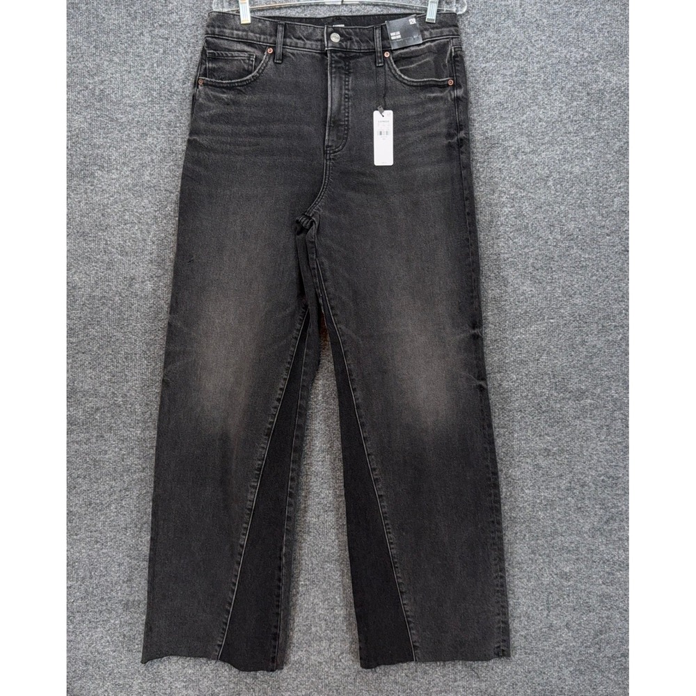 Express Wide Leg Jeans Womens‎ 12 Black High Rise Paneled Raw Hem Denim New
